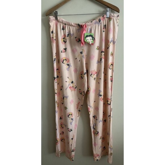 Betty Boop Y2K Pajama Pants Pink Sweet Floral Satin Ribbon Women's XL NEW - Picture 1 of 10